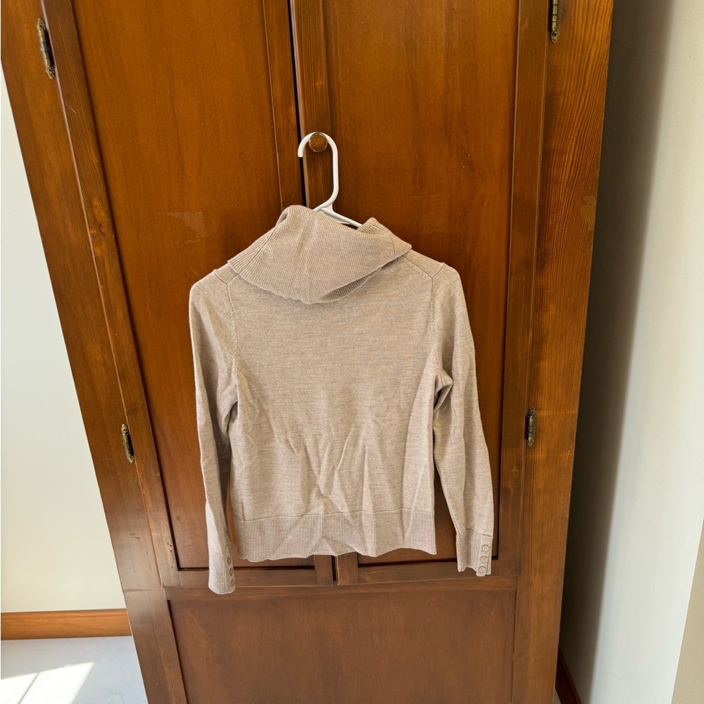 Talbots merino wool blend cowl neck sweater metallic gold knit SM